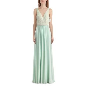 David’s Bridal Bridesmaid Dress Size 2 Mint Green Lace V-Neck Slit Maxi Formal